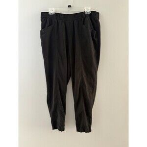 Old Navy Linen Blend Pants Size L Black High Rise Straight Pull On Tapered Pants